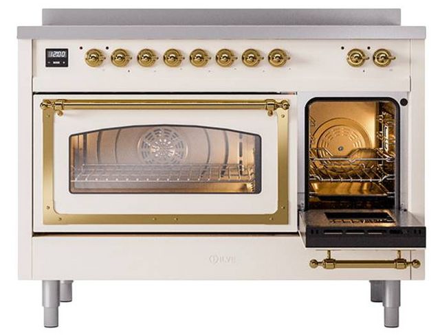 Ilve® Nostalgie II Noblesse 48'' Anique White Pro Style Induction Range with Brass Trim-4