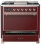 Ilve® Majestic III 36" Burgundy Pro Style Dual Fuel Liquid Propane Range with Solid Door and Copper Trim-2
