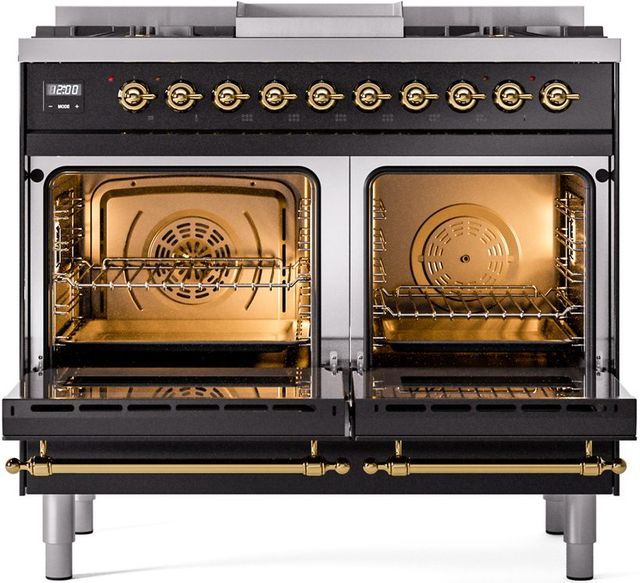Ilve® Nostalgie II Series 40" Glossy Black Pro Style Dual Fuel Range-1