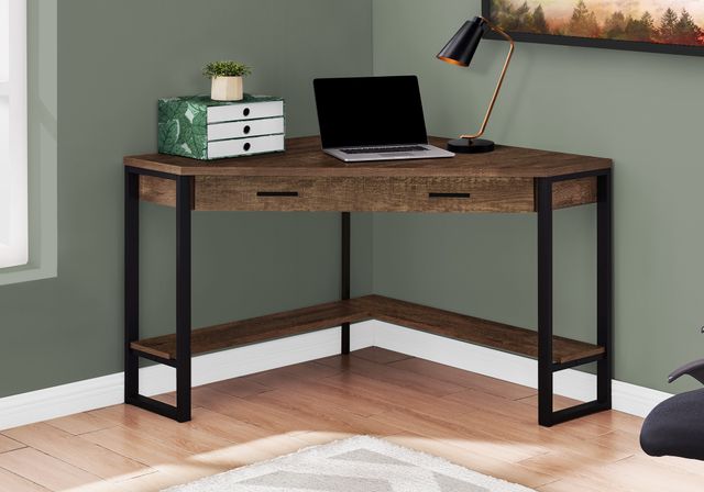 Monarch Specialties Inc. 42"L Brown Reclaimed Wood Corner Computer Desk-1