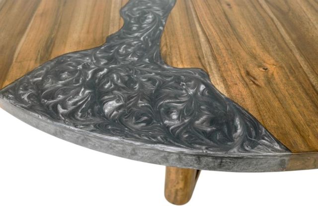 International Furniture Direct Silver Brown Round Dining Table with Resin River-3