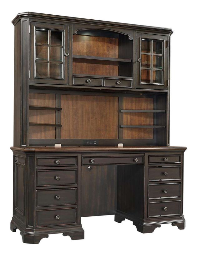 aspenhome® Hampton Black Cherry Credenza Desk and Hutch-0