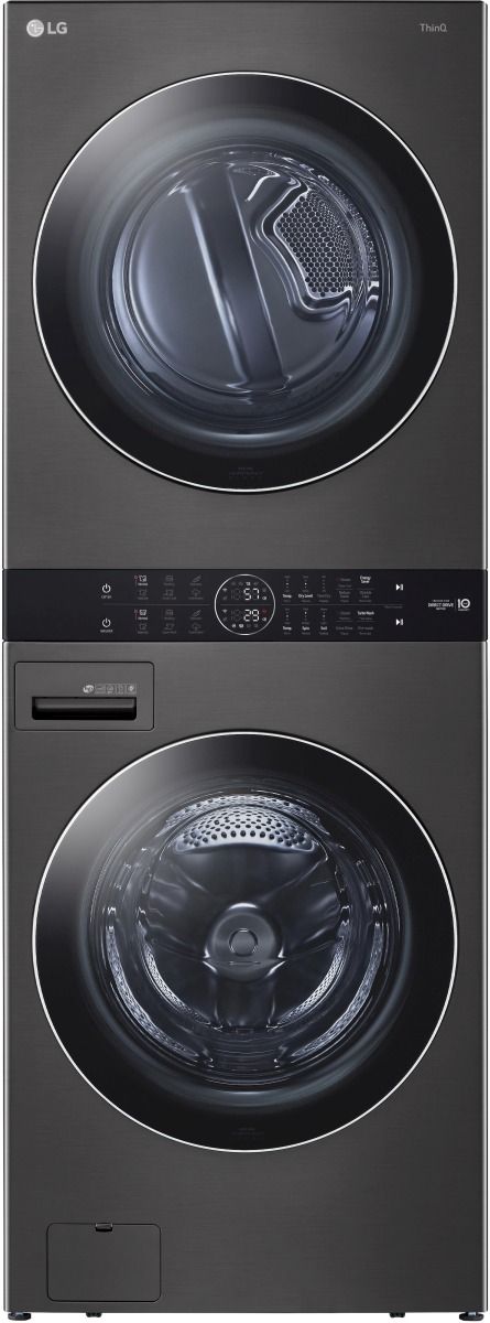 LG 4.5 Cu. Ft. Washer, 7.4 Cu. Ft. Electric Dryer Black Steel Front Load Stack Laundry