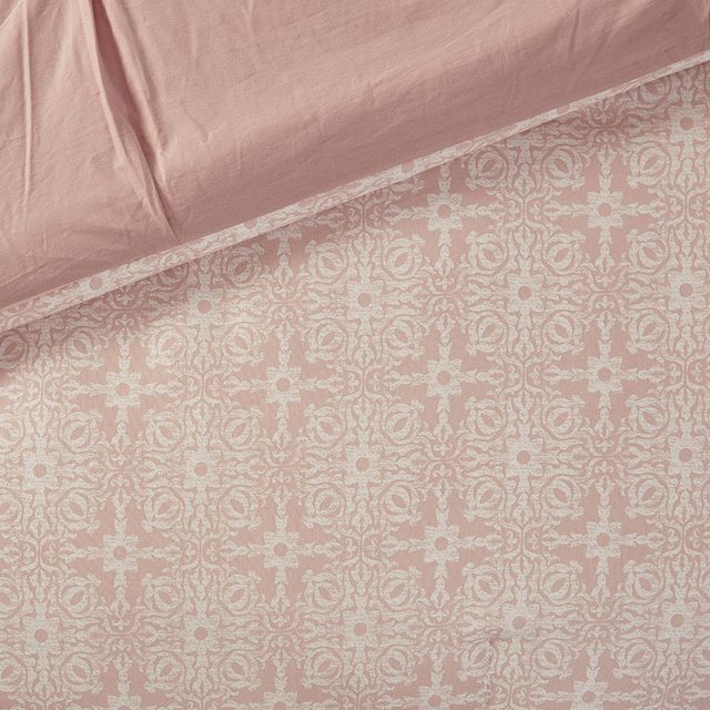 Olliix by Madison Park Malia 6 Piece Embroidered Cotton Reversible Blush Full/Queen Comforter Set-2