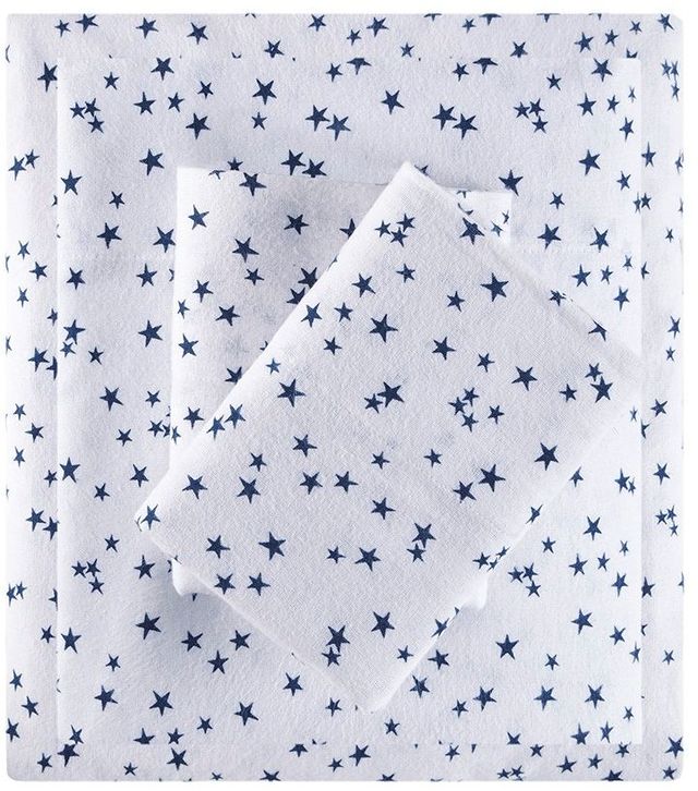 Olliix by Intelligent Design Blue Stars Full Cozy Soft Cotton Novelty Print Flannel Sheet Set-0