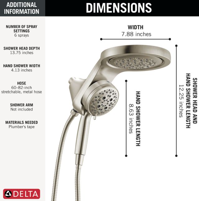 Delta Universal Showering Lumicoat® Stainless 2.5 GPM 6-Setting HydroRain® with ProClean®-2