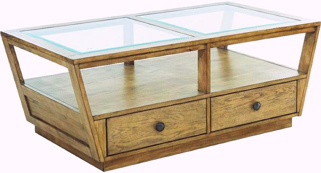 Magnussen Home® Hardison Glass/Warm Stone Brown Rectangular Cocktail Table with Casters-0