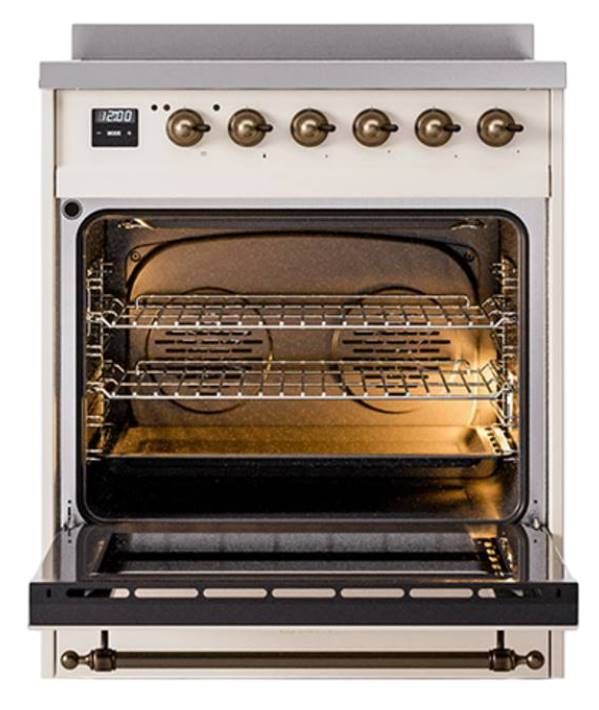 Ilve® Nostalgie II Noblesse 30'' Antique White Pro Style Induction Range with Burnished Trim-2