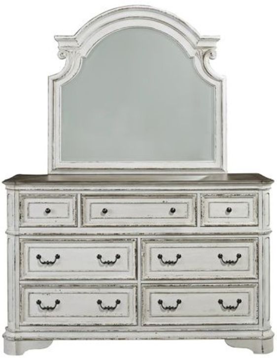Liberty Furniture Magnolia Manor Antique White Dresser and Mirror