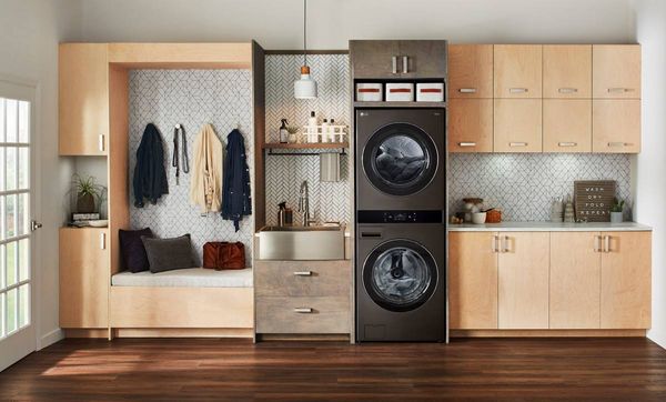 LG 5.0 Cu. Ft. Washer, 7.4 Cu. Ft. Dryer Black Steel Stack Laundry