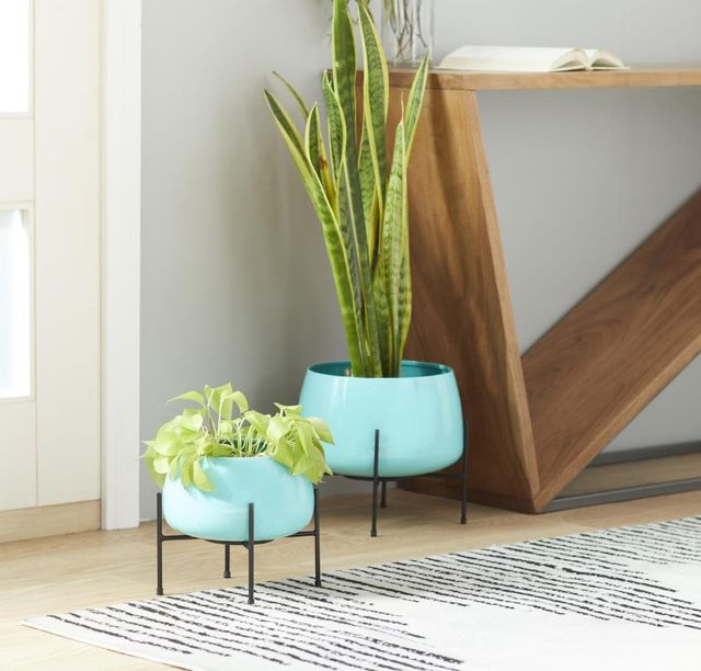 Deco Marche 2-Piece Teal Rounded Planter Set-4