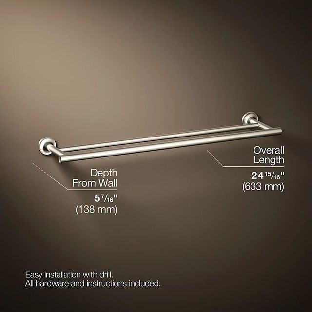 KOHLER® Purist® Vibrant Brushed Nickel 24" Double Towel Bar-2