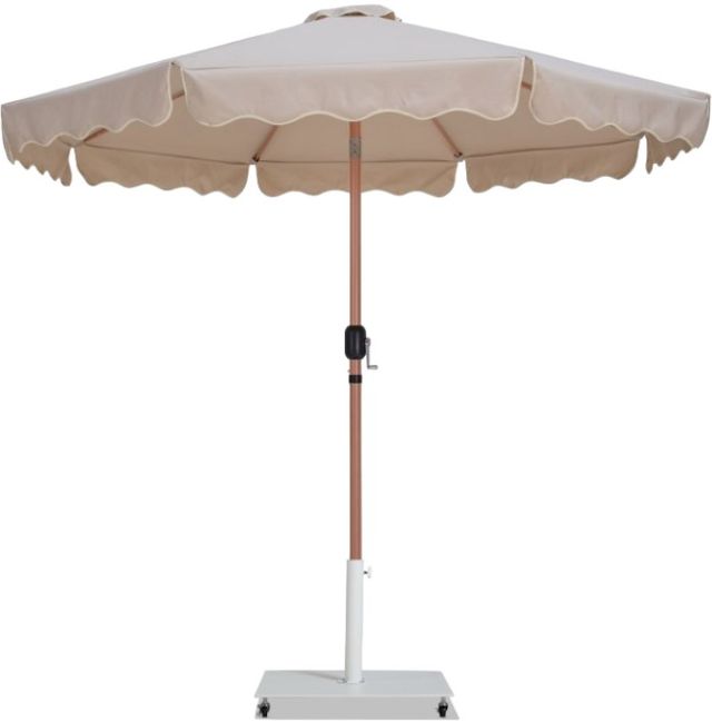 Meridian Furniture Amalfi Beige/Matte White/Teak Aluminum Outdoor Patio Umbrella and Rectangular Base-0