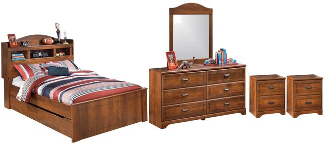 Signature Design by Ashley® Barchan 5-Piece Medium Brown Twin Bookcase with Trundle Bed Set-0