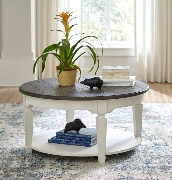Liberty Furniture Allyson Park Charcoal Round Cocktail Table with Wirebrushed White Base-1