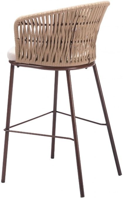 Zuo® Modern Freycinet Brown/Natural Steel Outdoor Barstool-3