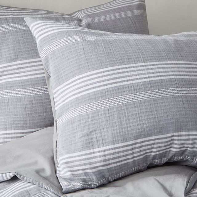 Olliix by Clean Spaces Oakley 5 Piece Striped Organic Cotton Yarn Dyed Grey King/California King Comforter Cover Set-4