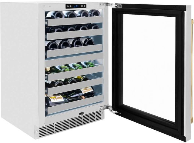 ZLINE Touchstone Autograph Edition 24" 4.8 Cu. Ft Stainless Steel Wine Cooler with Glass Door and Polished Gold Handle-3