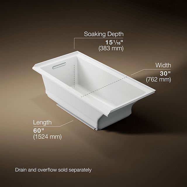 KOHLER® Underscore® White 60" x 30" Alcove Heated Bubble Massage™ Air Bath - Left Drain-3