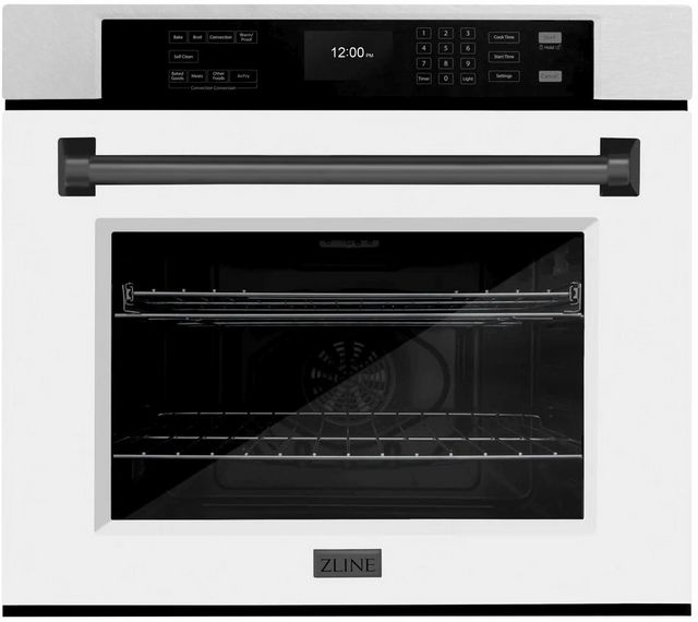 ZLINE Autograph Edition Professional 30" Satin Stainless Steel Single Electric Wall Oven with White Matte Door and Matte Black Accents