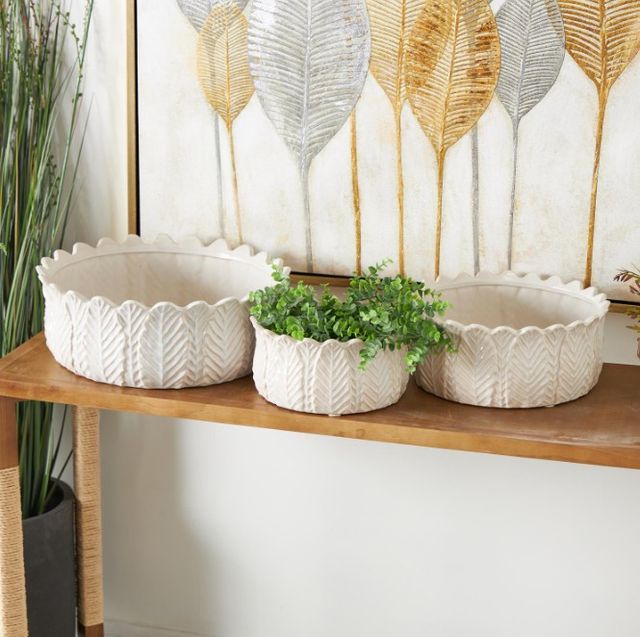 Deco Marche 3-Piece White Ceramic Leaf Planter Set-1