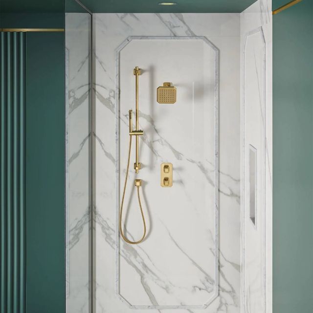 DXV Belshire® Satin Brass Single Function 6 " Square Showerhead-4