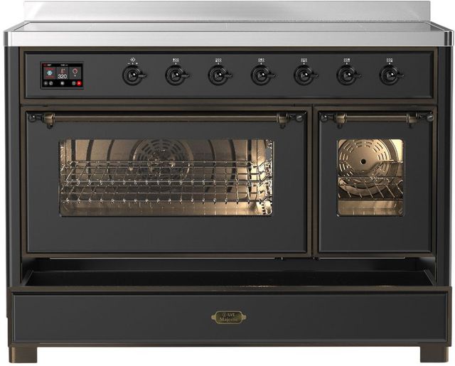 Ilve® Majestic III 48" Graphite Matte Pro Style Induction Range with Triple Glass Door and Burnished Trim-2