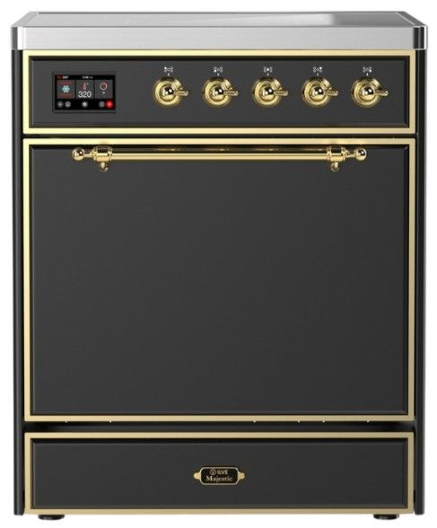Ilve® Majestic III 30" Graphite Matte Pro Style Induction Range with Solid Door and Brass Trim-0
