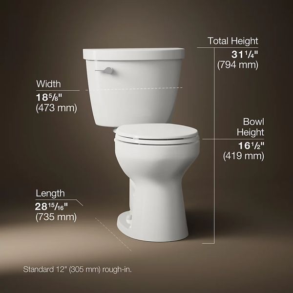 KOHLER® Cimarron® Biscuit 2-Piece 31" Round-Front Toilet, 1.6 Gpf-4