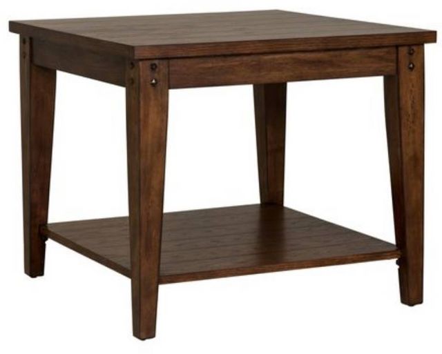 Liberty Furniture Lake House Rustic Brown Oak Square Lamp Table-0