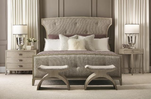 Bernhardt East Hampton Beige/Cerused Linen King Upholstered Panel Bed-1