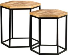 Coaster® Adger 2-Piece Natural Hexagon Nesting Tables with Black Metal Frame