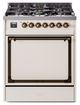 Ilve® Nostalgie II Noblesse 30'' Antique White Pro Style Dual Fuel Range with Burnished Trim-0