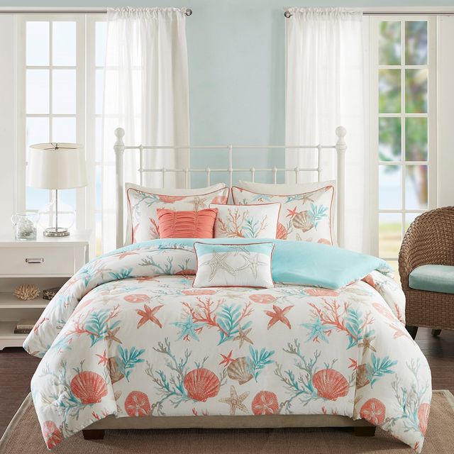 Olliix by Madison Park 6 Piece Coral King/California King Pebble Beach Duvet Cover Set-1