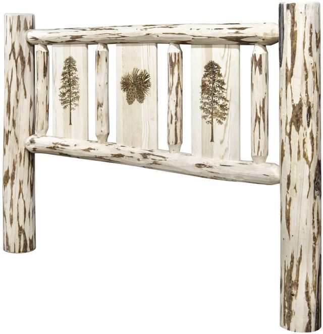 Montana Woodworks® Montana Collection Clear Lacquer King Headboard with Laser Engraved Pine Design-2