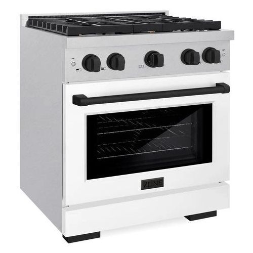 ZLINE Autograph Edition 30" Satin Stainless Steel Pro Style Gas Range with White Matte Door and Matte Black Accents-2
