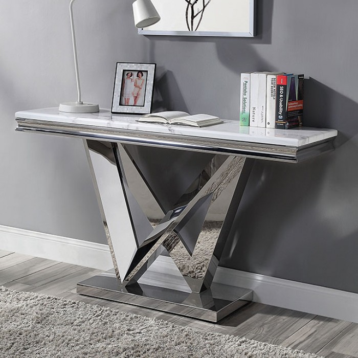 Furniture of America Villarsglane Chrome Sofa Table