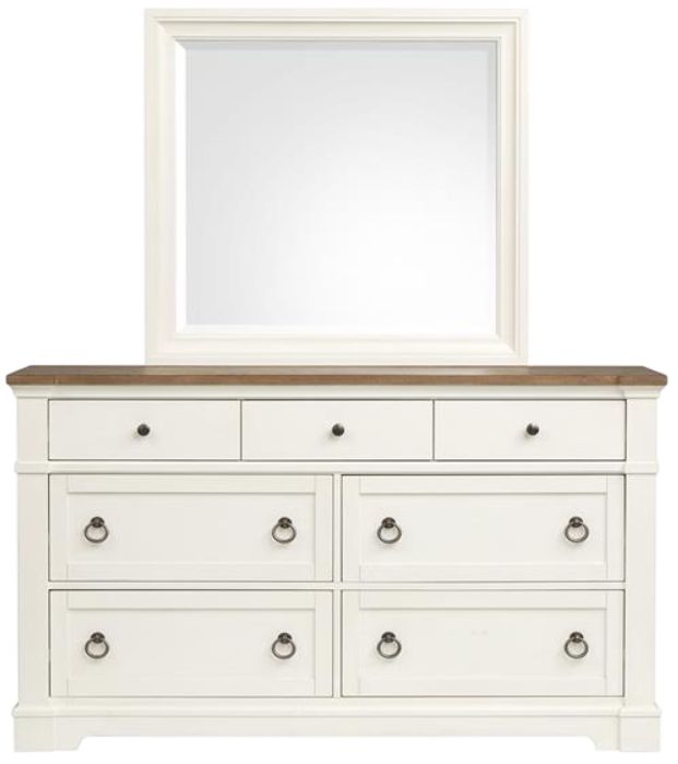 Magnussen Home® Kingston Cerused Nutmeg/Whisper White Drawer Dresser with Landscape Mirror-2
