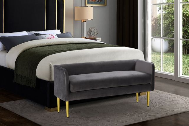Meridian Furniture Audrey Grey Velvet Accent Bench -3