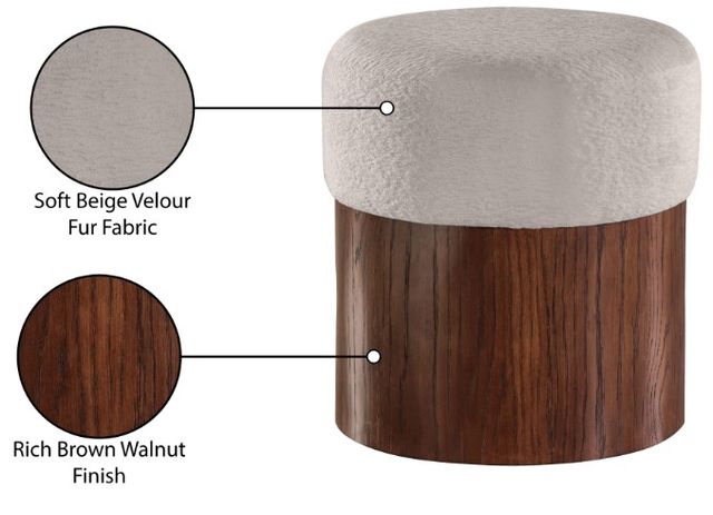 Meridian Furniture Nimes Beige/Walnut Velour Fur Ottoman-4