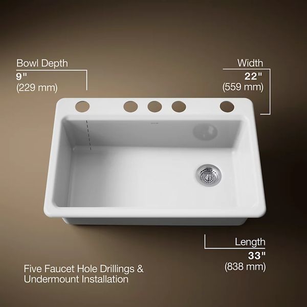 KOHLER® Riverby® White 33" Undermount Single-Bowl Workstation Kitchen Sink-3