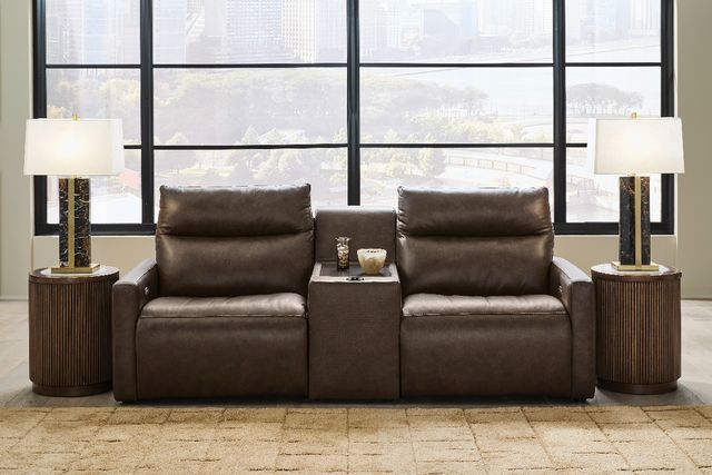 Benchcraft® ModZ 3-Piece Chocolate Power Reclining Sectional Loveseat with Audio Console-1