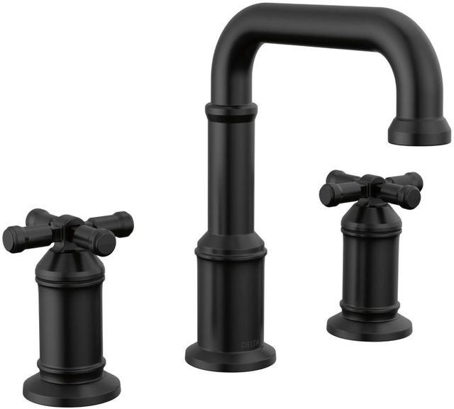 Delta Broderick® Matte Black 2-Handle Cross Widespread Bathroom Faucet-0