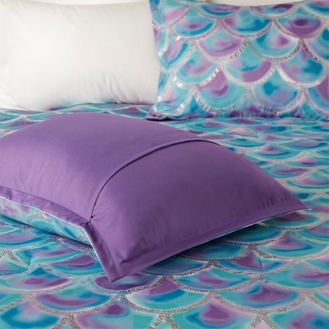 Olliix by Mi Zone Pearl Teal and Purple Twin/Twin XL Metallic Printed Reversible Comforter Set-3
