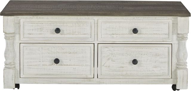 Signature Design by Ashley® Havalance Gray Wood Lift-Top Cocktail Table with White Base-1
