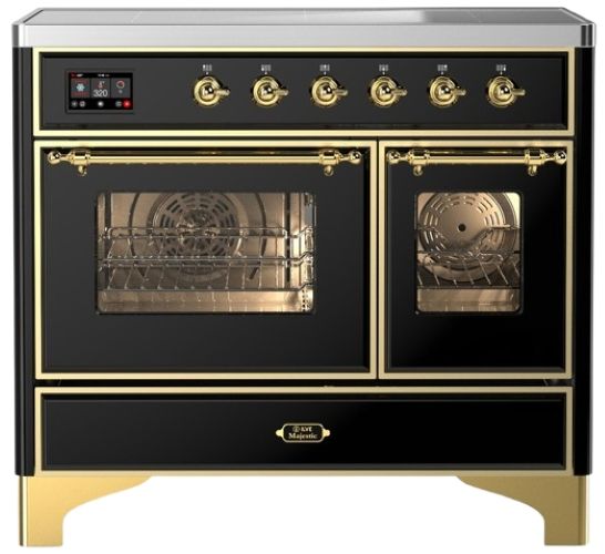 Ilve® Majestic III 40" Glossy Black Pro Style Induction Range with Triple Glass Door and Brass Trim-0