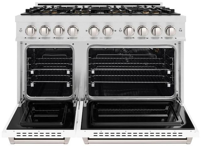 ZLINE 48" 6.7 cu. ft. Gas Range with 8 Burner DuoPro™ Cooktop and Dual Ovens in Satin Stainless Steel with White Matte Doors -1