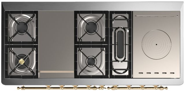 Ilve® Majestic III 60" Blue Gray Pro Style Dual Fuel Natural Gas Range with French Top and Brass Trim-3