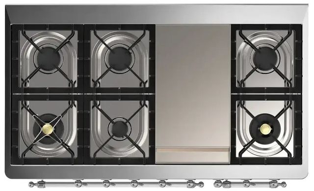 Ilve® Majestic III 48" Custom Pro Style Dual Fuel Liquid Propane Range with Griddle and Chrome Trim-2