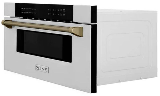 ZLINE Autograph Edition 30" 1.2 Cu. Ft. Stainless Steel Built-in Microwave Drawer with Polished Gold Helix Handle-2